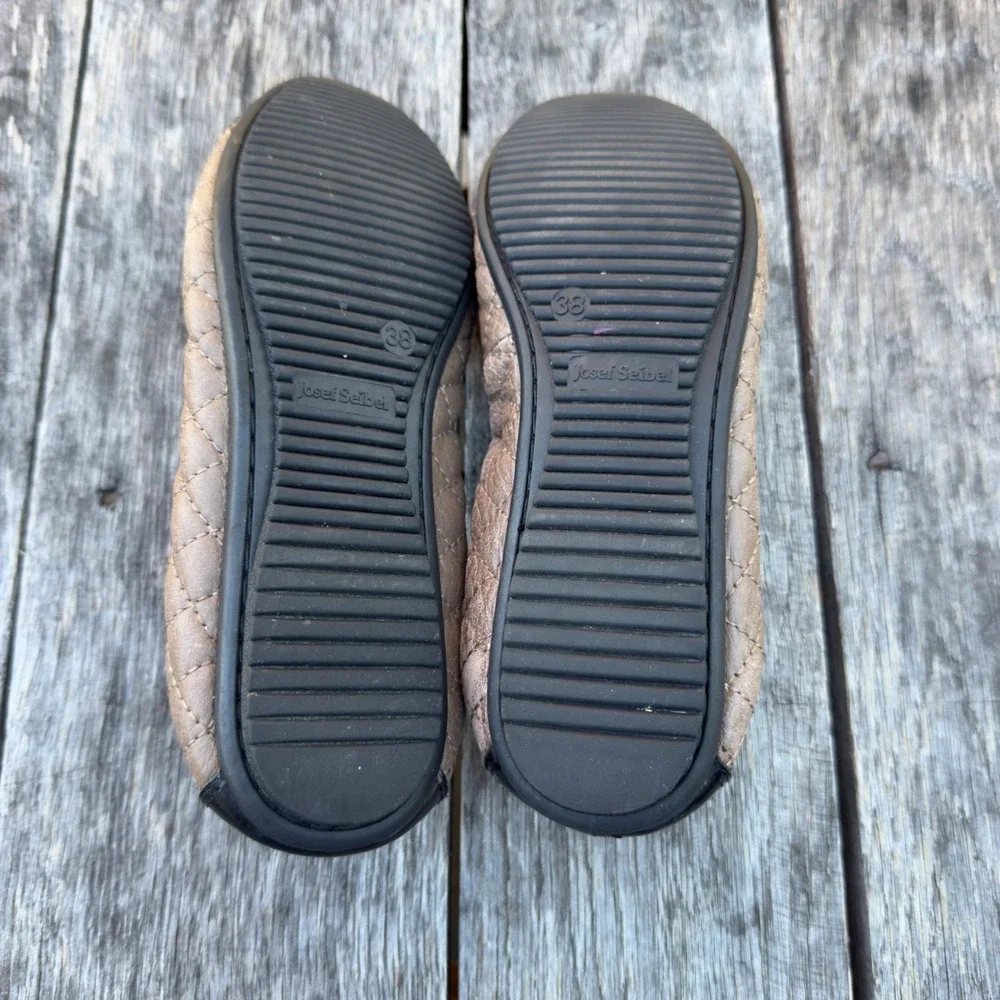 Josef‎ Seibel Pippa Quilted Ballet Flats Women Taupe Cap Toe Bow EU 38/ US 7-7.5